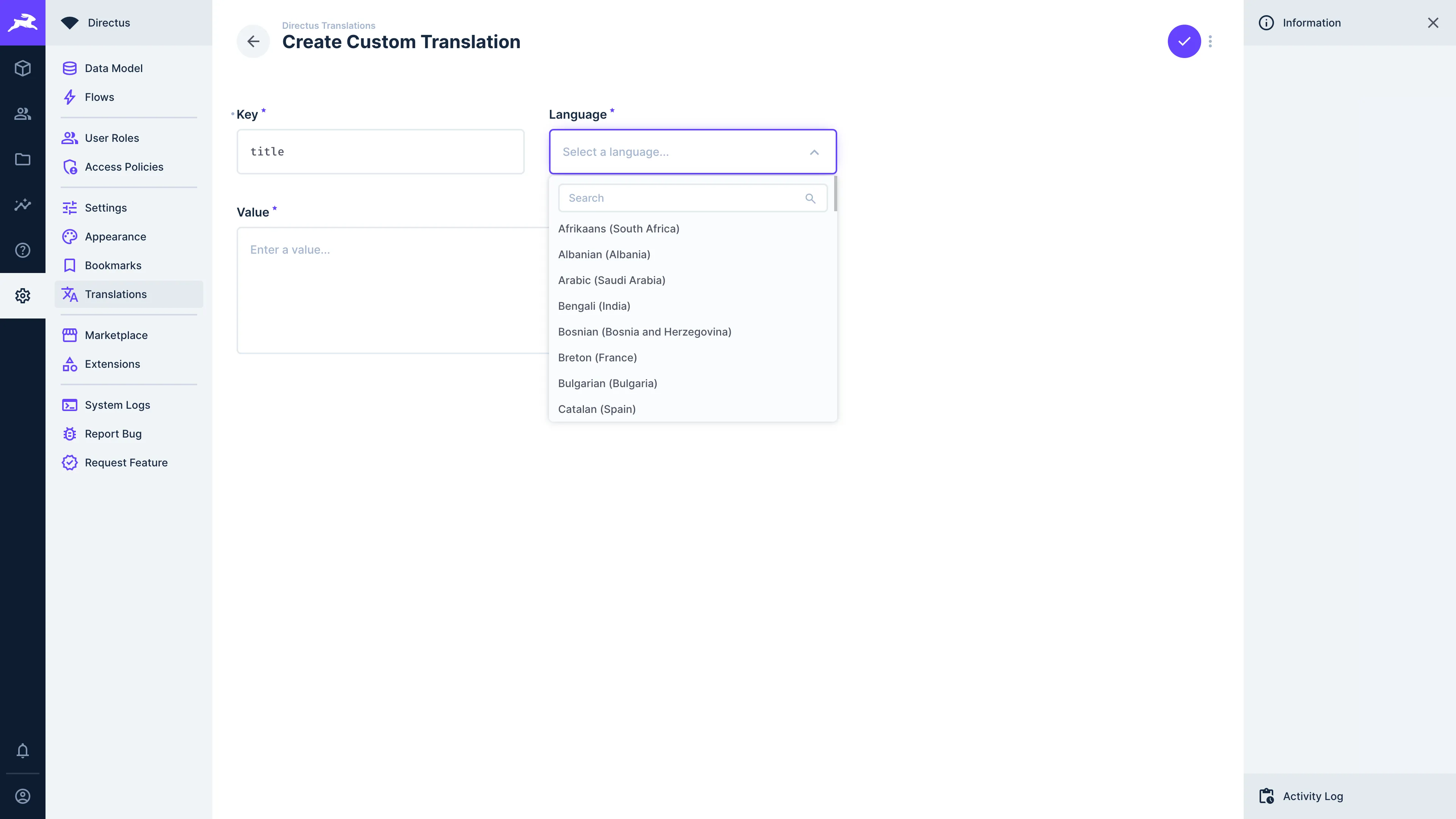 Form to create a translation string